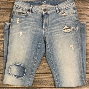 LOFT Women's Distressed Light Blue Curvy Straight Leg Jeans